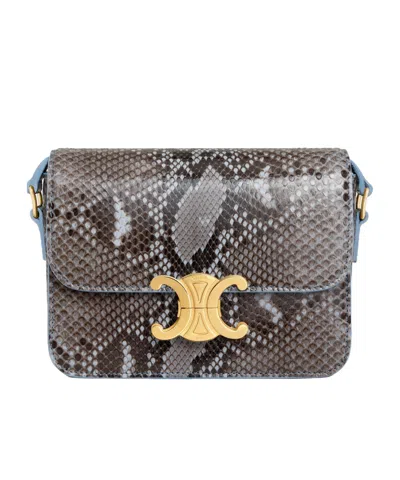 Celine Teen Triomphe Bag In Python Patchwork In Gray