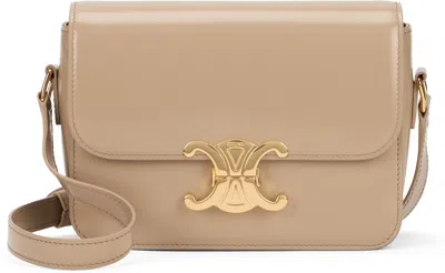 Celine Teen Triomphe Bag In Shiny Calfskin In Beige