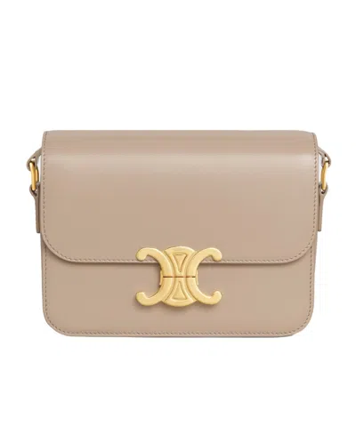 Celine Teen Triomphe Bag In Shiny Calfskin In Neutral