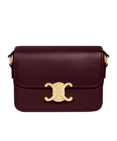 Celine Teen Triomphe Bag In Shiny Calfskin In Burgundy
