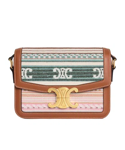 Celine Teen Triomphe Bag In Striped Textile And Calfskin In Multi
