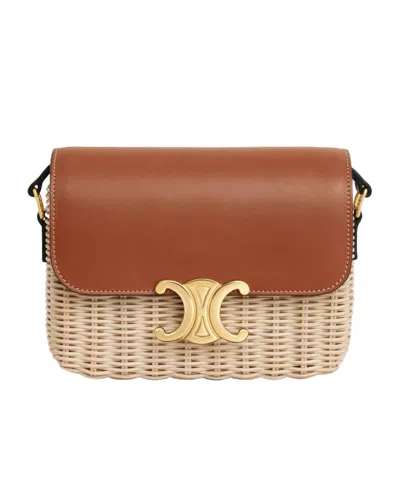Celine Teen Triomphe Bag In Wicker And Natural Calfskin In Natural/tan