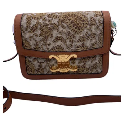 Pre-owned Celine Teen Triomphe Bag Paisley Embroidered Textile And Calfskin In Black