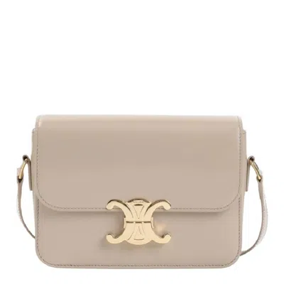 Celine Teen Triomphe Calf Leather Shoulder Bag In Brown