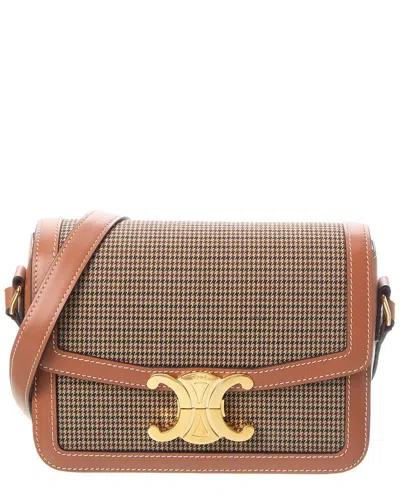 Celine Teen Triomphe Canvas & Leather Shoulder Bag In Brown