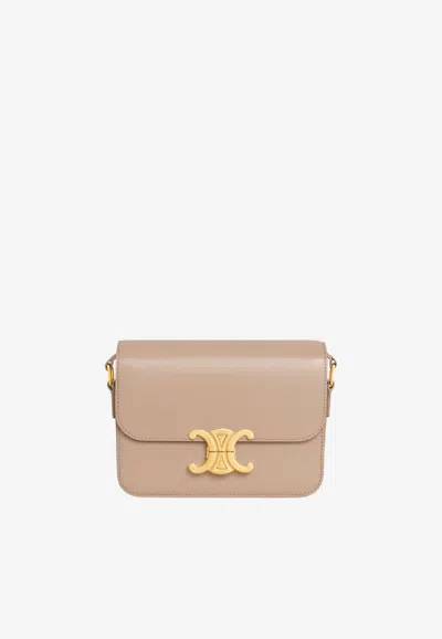 Celine Teen Triomphe Crossbody Bag In Beige