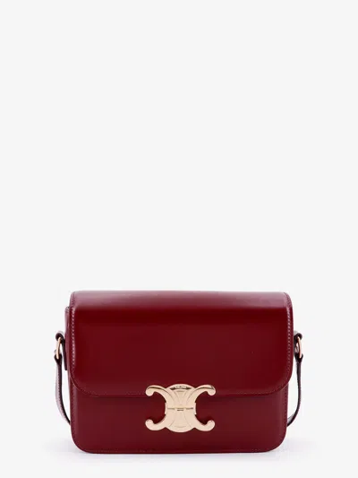 Celine Teen Triomphe Leather Shoulder Bag In Burgundy
