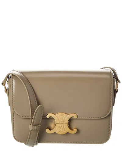 Celine Teen Triomphe Leather Shoulder Bag In Sand