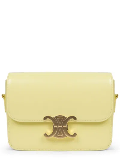 Celine Teen Triomphe Mini Leather Crossbody Handbag In Yellow