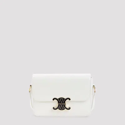 Celine Teen Triomphe Mini Leather Shoulder Bag In White