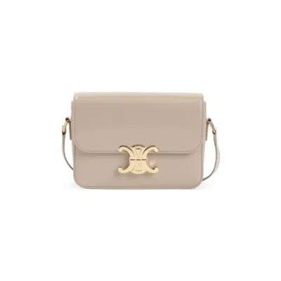 Celine Teen Triomphe Mini Leather Shoulder Handbag In Nude