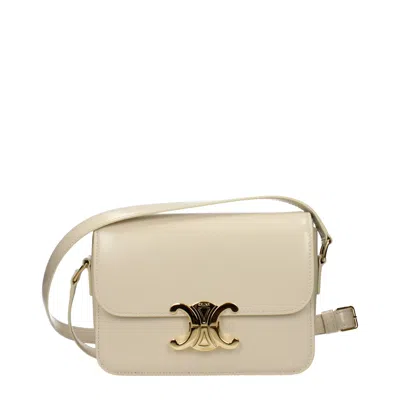 Celine Teen Triomphe Crossbody Bag Women's Leather Beige/cream In Neutral