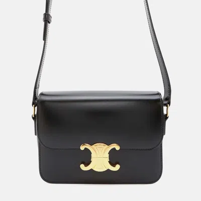 Pre-owned Celine Teen Triomphe Shoulder Bag Black Shiny Calf Leather