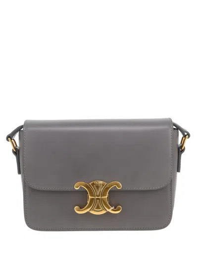 Pre-owned Celine Teen Triomphe Shoulder Bag In Grey