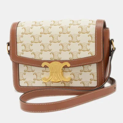 Pre-owned Celine Teen Triomphe Shoulder Bag White Tan In Brown