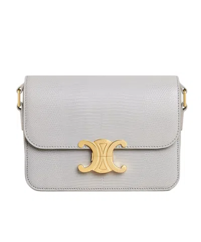 Celine Ten Triomphe Clamshell Shoulder Bag In Cloud Gray