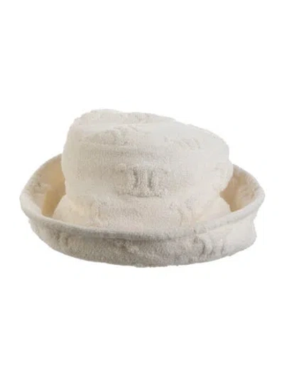 Pre-owned Celine Terry Cloth Triomphe Bucket Hat In White