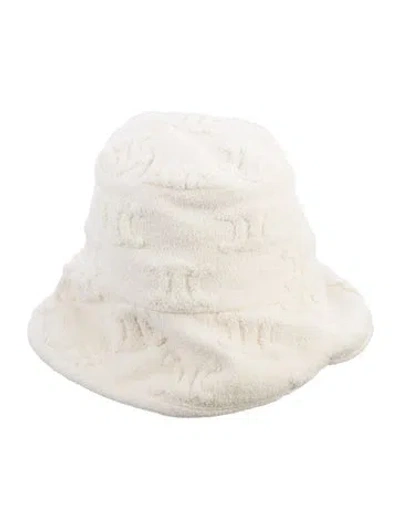 Pre-owned Celine Terry Cloth Triomphe Bucket Hat In White