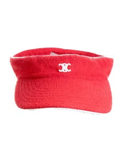 Pre-owned Celine Terry Cloth Triomphe Visor In Red