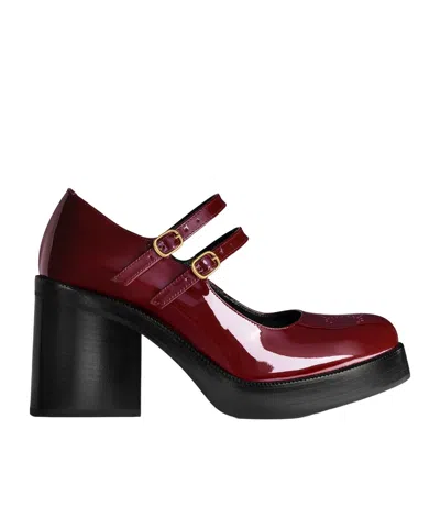 Celine Tess Babies In Patent Calfskin In Burgundy