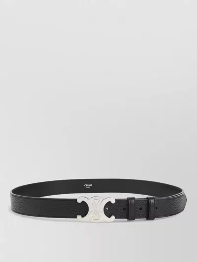 Celine Textured Leather Belt Silver-tone Buckle In Black
