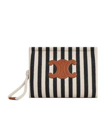 Celine Thais Striped Clutch In Nude
