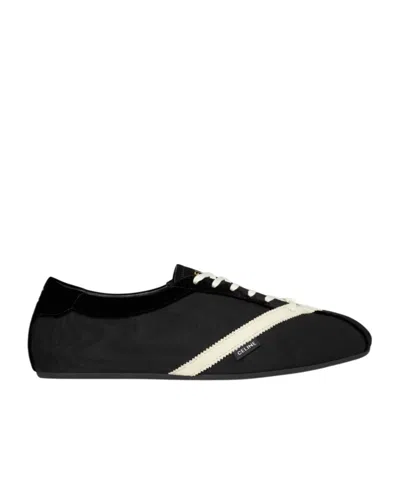 Celine The Flat Sneaker In Gros Grain, Velvet, Suede Calfskin And Lambskin In Black