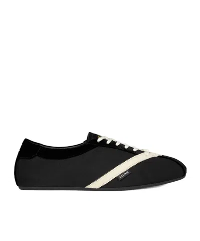 Celine The Flat Sneaker In Gros Grain, Velvet, Suede Goatskin And Lambskin In Black
