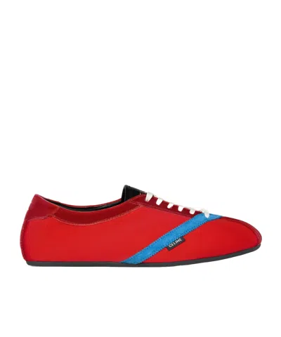 Celine The Flat Sneaker In Gros Grain, Velvet, Suede Goatskin And Lambskin In Red