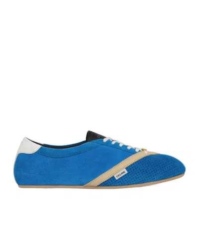Celine The Flat Sneaker In Suede Calfskin And Lambskin In Blue