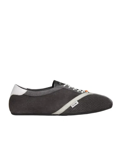 Celine The Flat Sneaker In Suede Calfskin And Lambskin In Gray