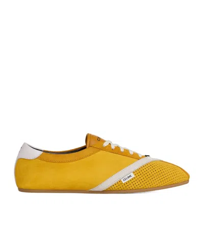 Celine The Flat Sneaker In Suede Calfskin And Lambskin In Yellow