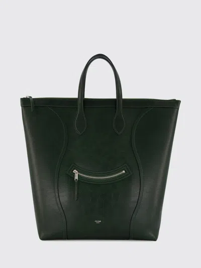 Celine The Vertical Calfskin Leather Tote Bag With Foil Logo In Green