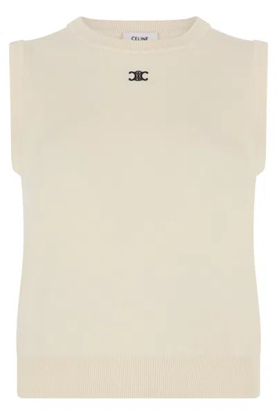 Celine Sleeveless Thin Wool Top In Neutral