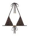 Celine Stretch Fabric Triangle Bikini Top With All-over Logo In Black