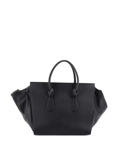 Pre-owned Celine Tie Knot Grainy Leather Small Tote Bag In Black