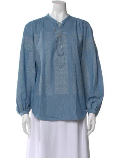 Pre-owned Celine Tie Neck Long Sleeve Blouse In Blue