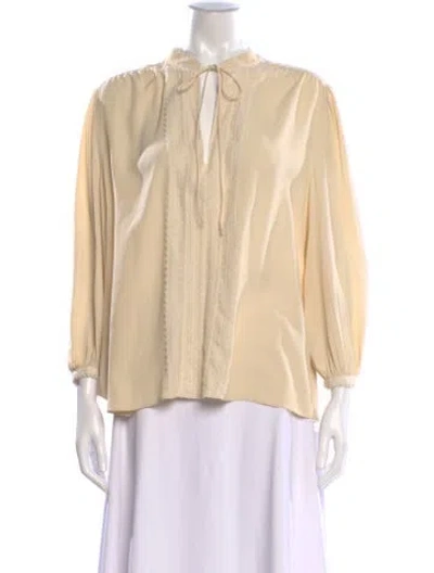 Pre-owned Celine Tie Neck Long Sleeve Blouse In Neutral
