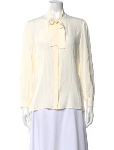 Pre-owned Celine Tie Neck Long Sleeve Blouse In Neutral