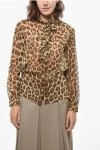 Celine Tie Neck Silk Blouse With Animal Motif In Brown