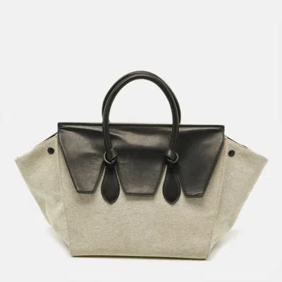 Pre-owned Celine Tie Small Black/natural Canvas And Leather Tote