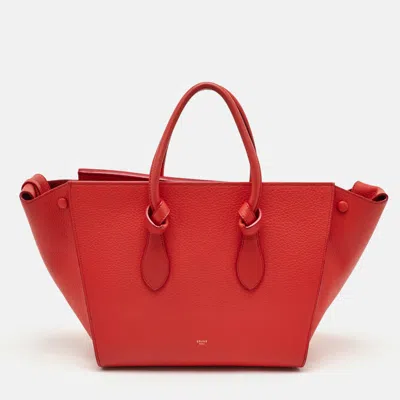 Pre-owned Celine Tie Small Red Leather Tote W/pouch