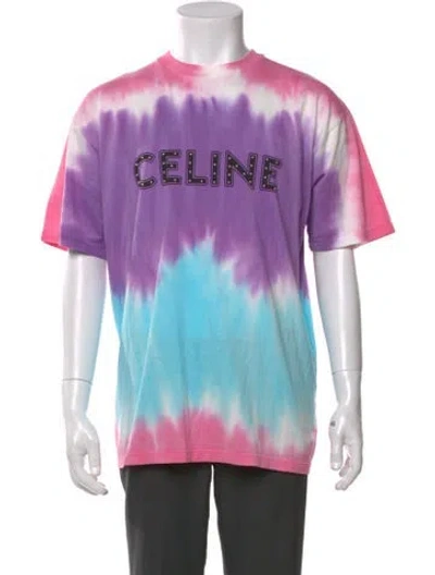 Pre-owned Celine Tie-dye Print Crew Neck T-shirt In Purple