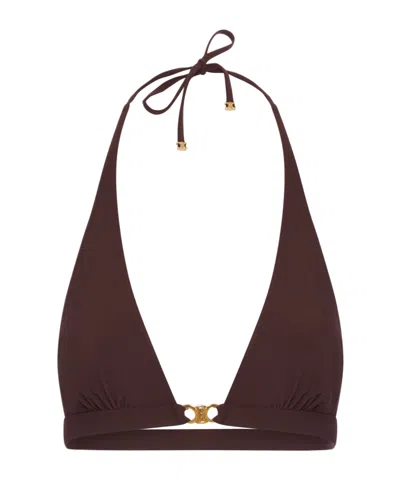 Celine Tie-front Triangle Top In Brown