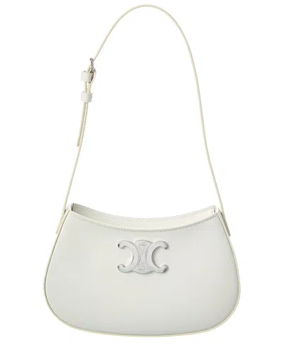 Celine Tilly Medium Leather Shoulder Bag In White
