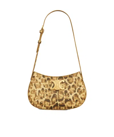 CELINE MEDIUM TILLY BAG IN TRIOMPHE CANVAS WITH LEOPARD PRINT