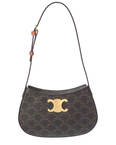 Celine Tilly Medium Triomphe Canvas & Leather Shoulder Bag In Brown