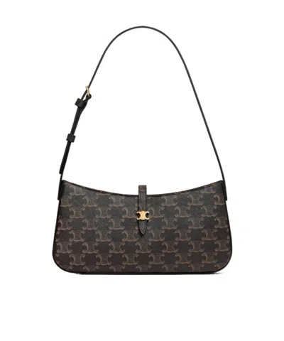 Celine Tina Shoulder Bag In Triomphe Canvas In Black