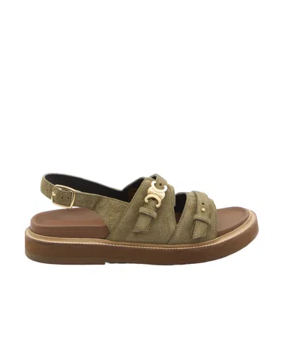 Celine Tippi Flat Sandals In Green
