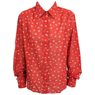 Pre-owned Celine Tomato Red Printed Cotton Batiste Logo Shirt